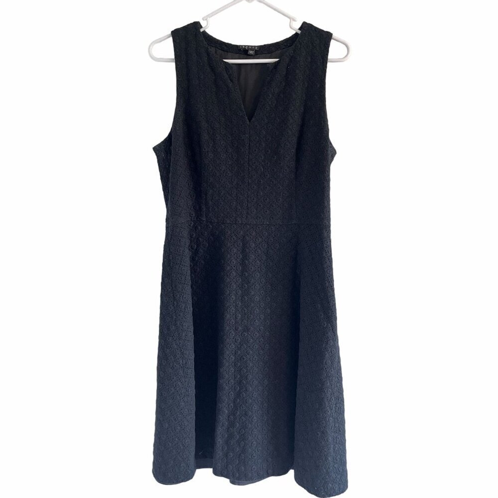 Theory Etiara Eyelet V-Neck Sleeveless A-Line‎ Black Mini Dress Size 10
